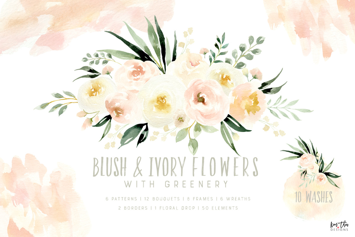 Blush & Ivory Flowers with Greenery, an Illustration by Kim Thoa Designs (Photo 1 of 10)