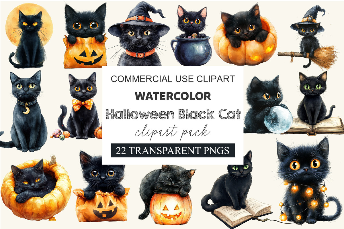 Halloween Black Cat Clipart, an Animal Illustration by cherrydesign (Photo 1 of 4)