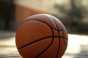 Basketball on a cobblestone street in warm afternoon light near a sports facili, a Sports & Recreation Photo by AlyaAnd