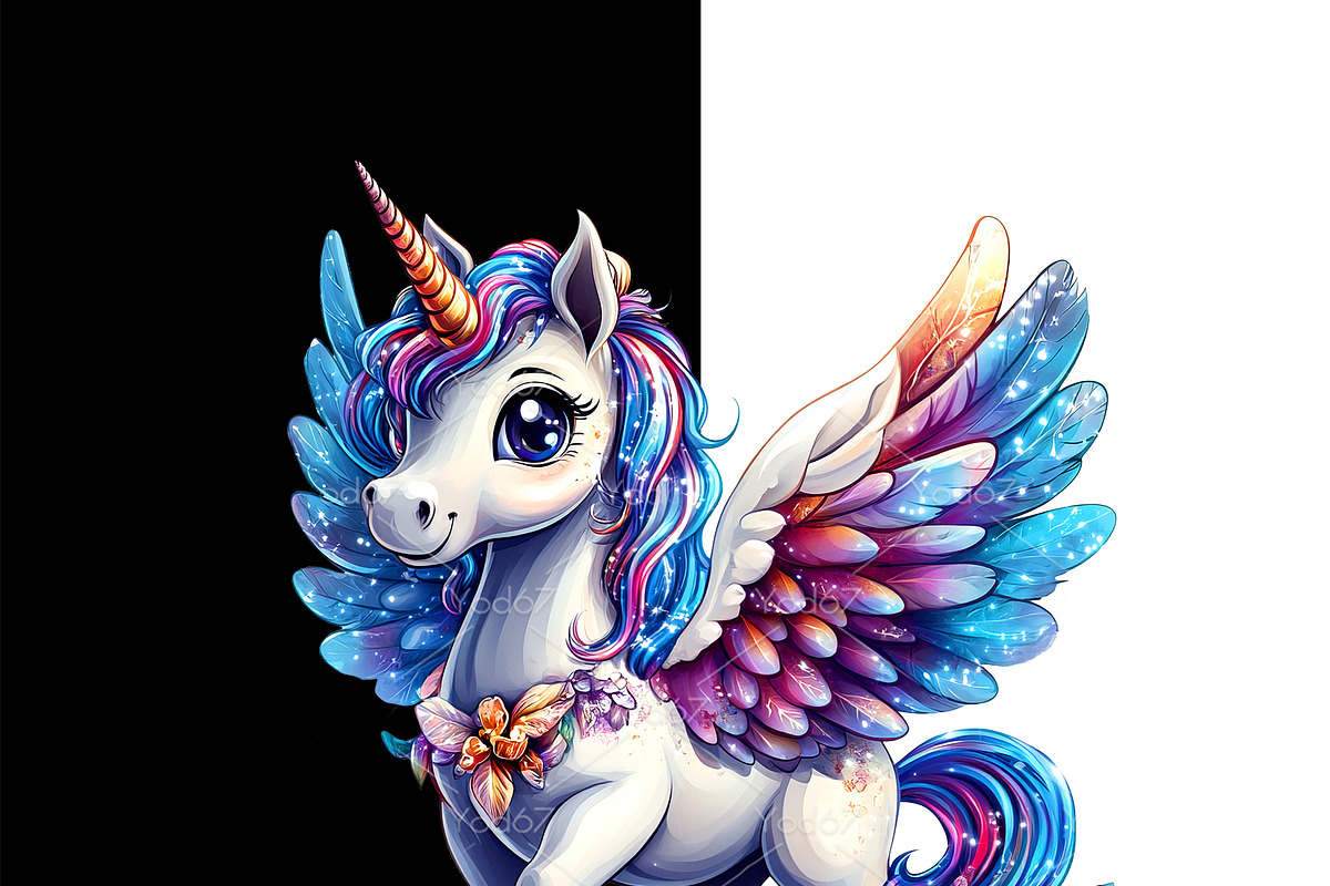 Cartoon unicorn pegasus with wings., an Animal Illustration by yod67 (Photo 2 of 9)