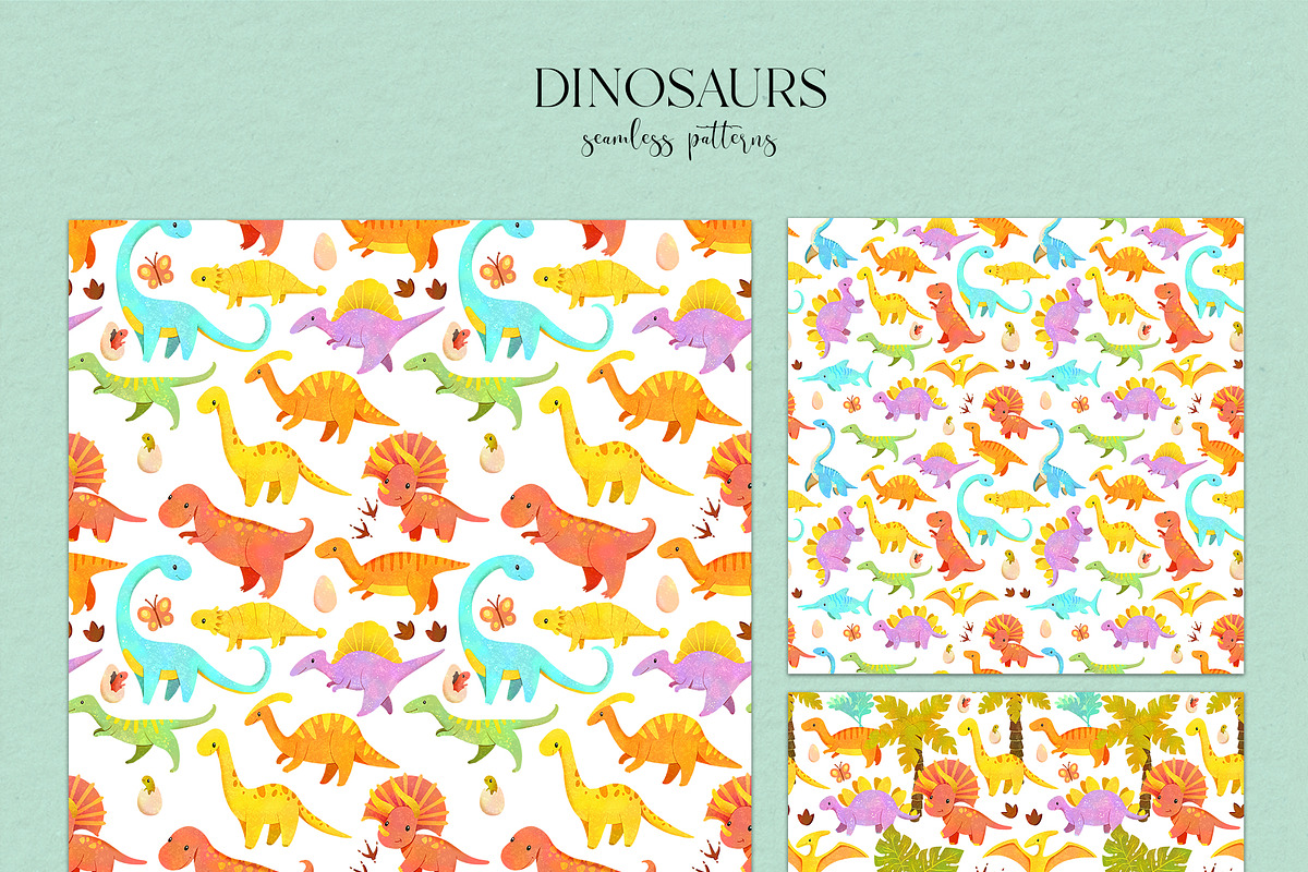 Cute and bright Dinosaurs Clipart, an Animal Illustration by LukaJreym (Photo 11 of 11)