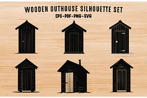 Old Wooden Toilet Silhouette Set, an Object Illustration by Gfx Expert Team
