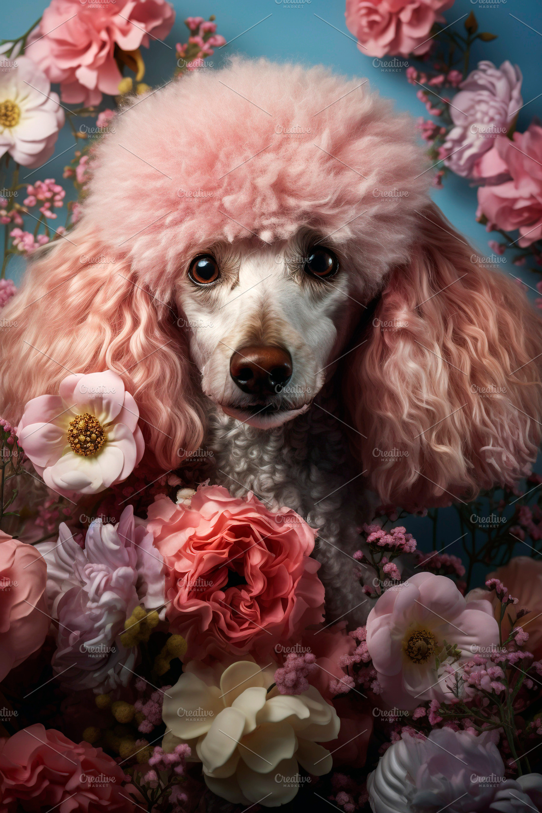 Poodle dog with flowers, an Animal Photo by huertas19