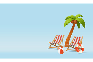 3D Tropical Beach Scene with Chairs, an Illustration by ModVector