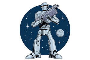 Battle robot holding blaster