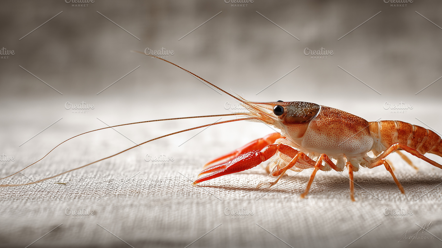 Crayfish with detailed claws and ant, an Animal Photo by MistyDay
