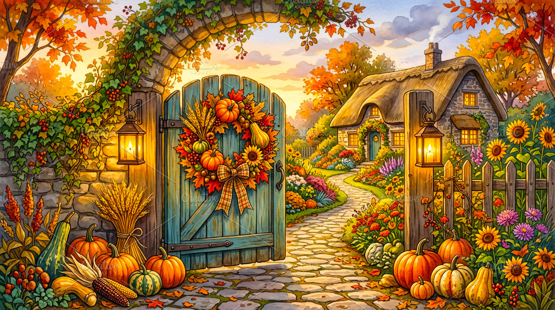 Cozy Autumn Cottage Illustration, a Nature Photo by Rafoz
