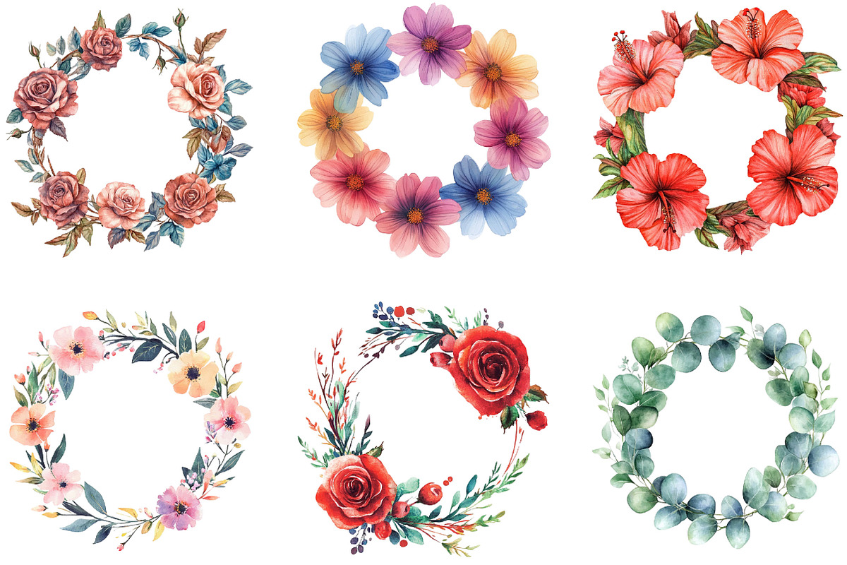 Watercolor Floral Frame Clipart, an Illustration by Designking (Photo 3 of 5)