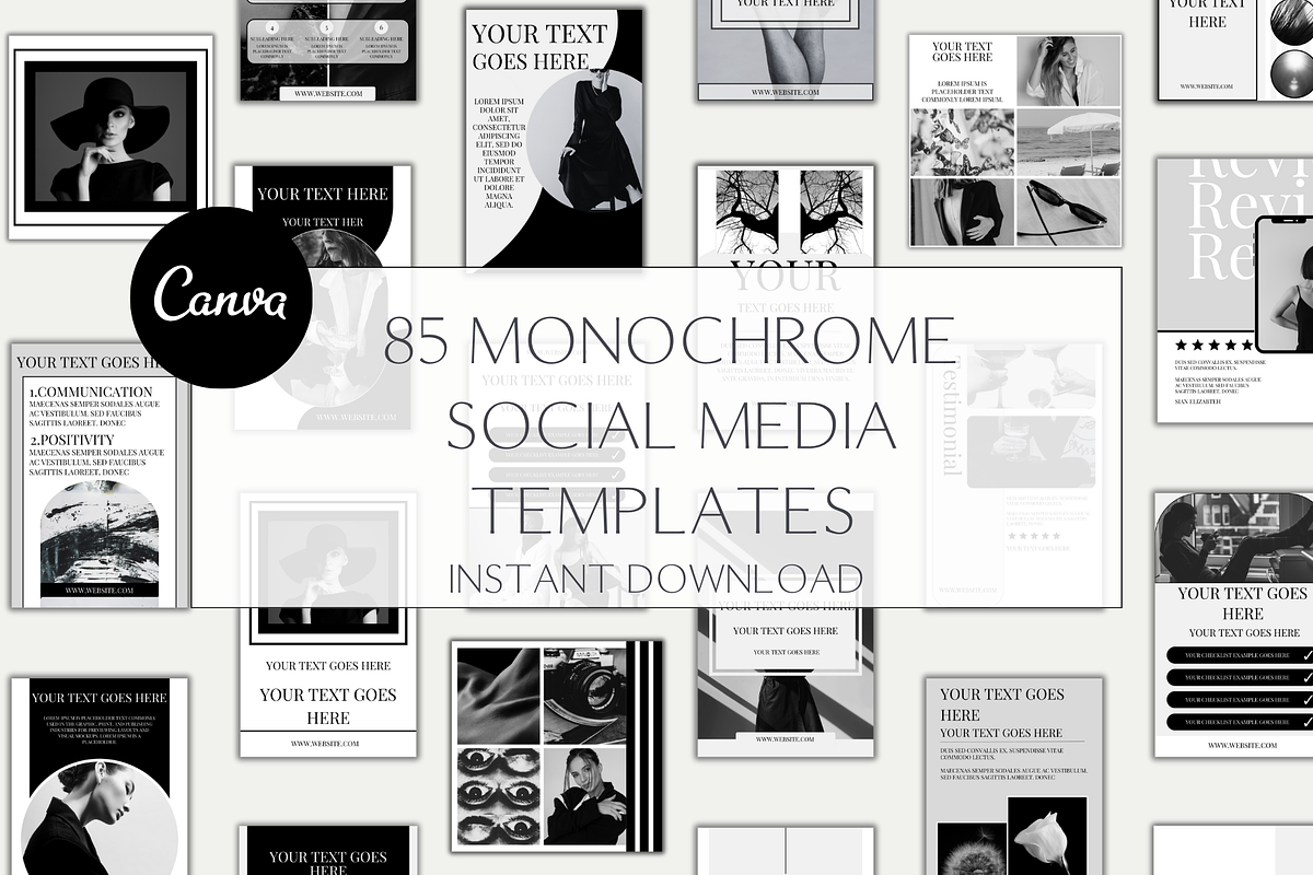 85 Monochrome Social media templates, a Social Media Template by Sian Elizabeth Designs (Photo 1 of 6)