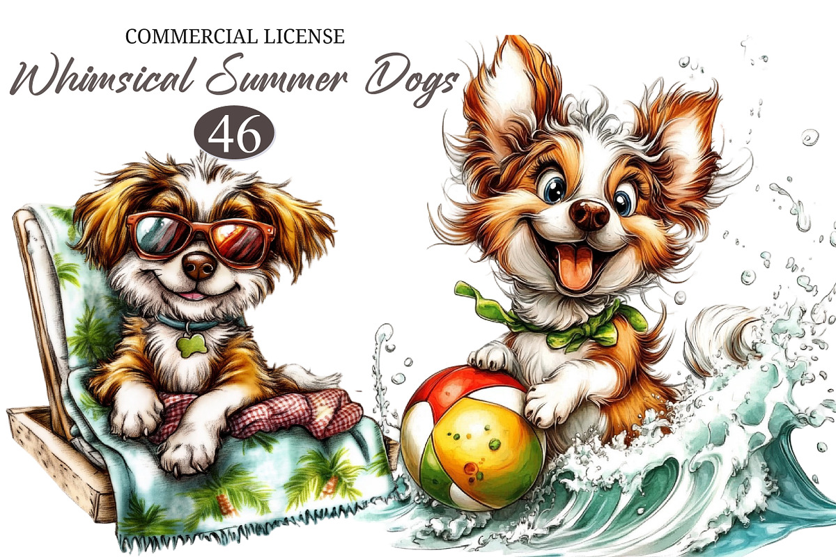 Whimsical Summer Dogs Clipart Bundle, an Illustration by designcity5 (Photo 1 of 5)