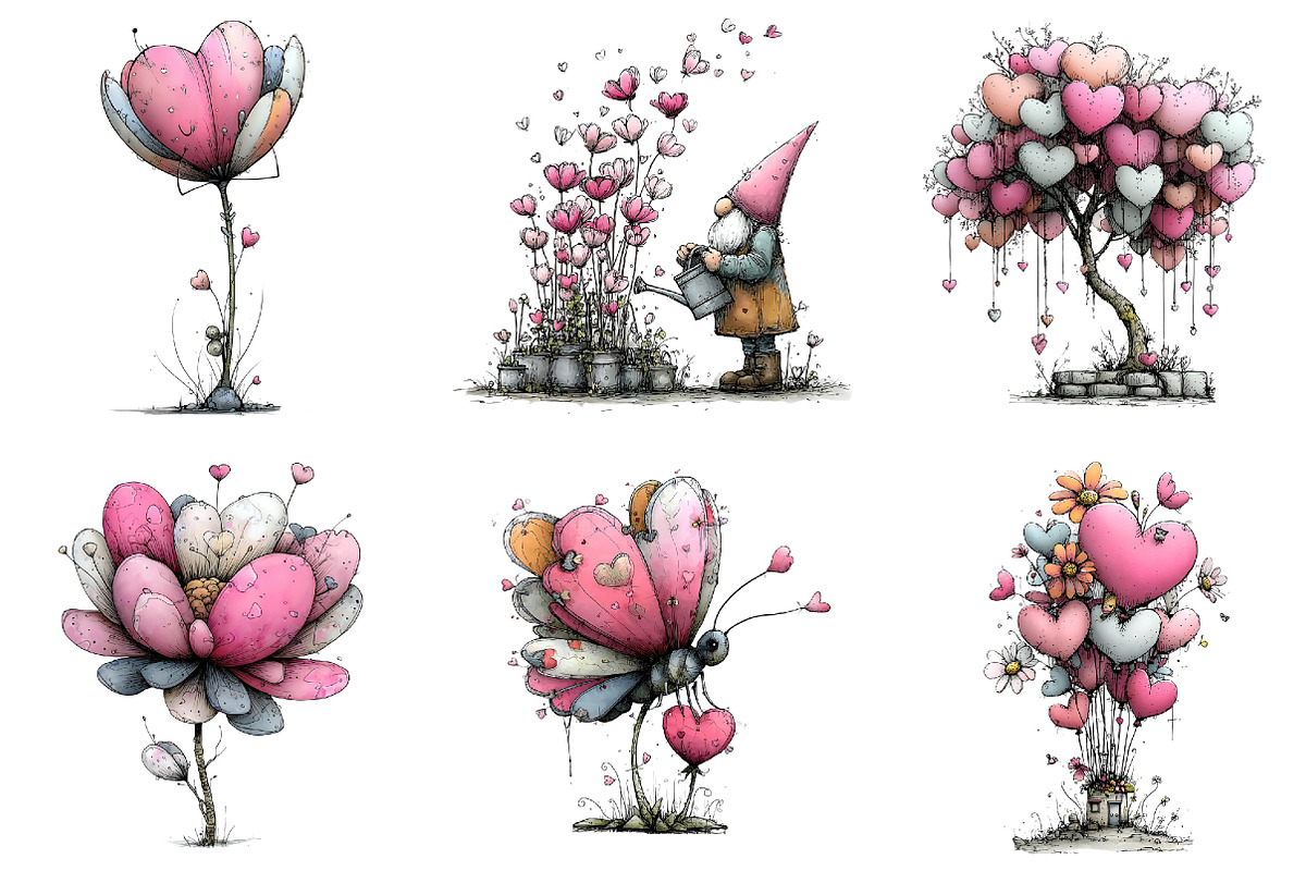 Whimsical Heart Flower Clipart, an Illustration by DreamArtGraphic (Photo 2 of 4)