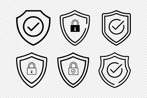 Shield icons with lock and checkmark, an Icon by Toufiqul