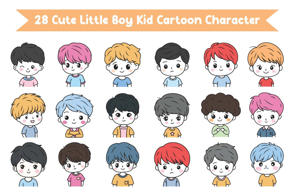 28 Cute Boy Kid Cartoon Character, a Person Illustration by jongcreative (Photo 1 of 7)