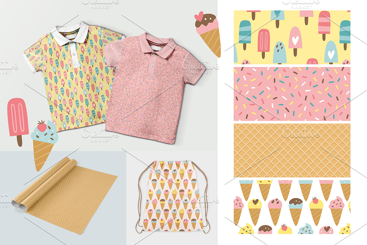 Ice Cream Seamless Patterns, a Pattern Graphic by insemar (Photo 3 of 4)