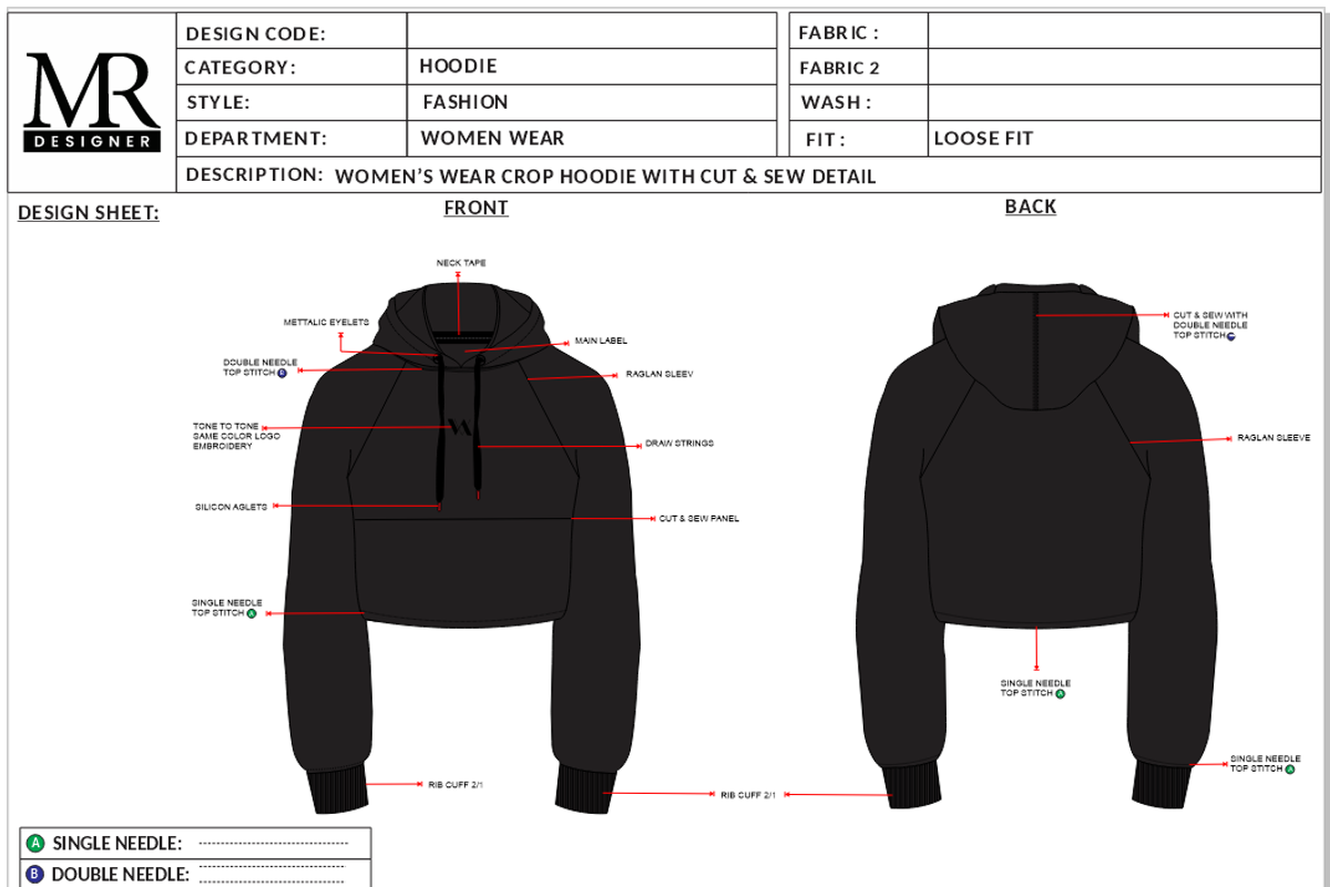 Women’s Hoodie Tech Pack – Cut & Sew, a Graphic by Fashion template hub (Photo 3 of 6)