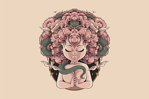 Surreal Mystical Woman with Serpent, a Decorative Illustration by Judsart