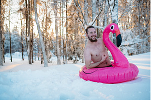 Naked man in snow, enjoying winter, a Person Photo by HalfPoint