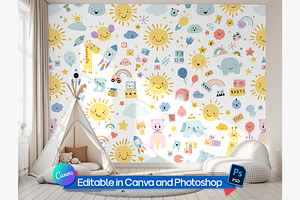 Kids Room Wallpaper Mockup, an Advertising Mockup by Rami's Mockups