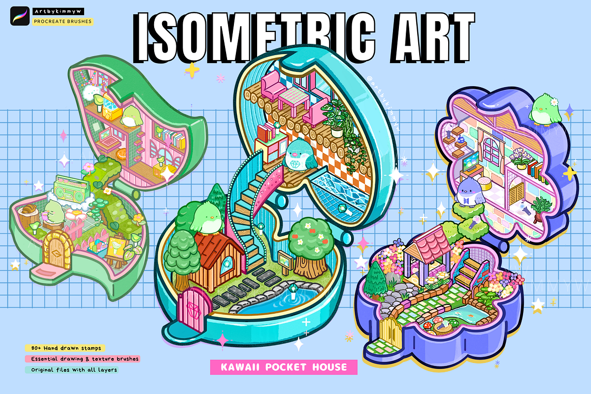 Procreate Kawaii Pocket House stamps, a Brush Add-On by Artbykimmyw (Photo 1 of 7)