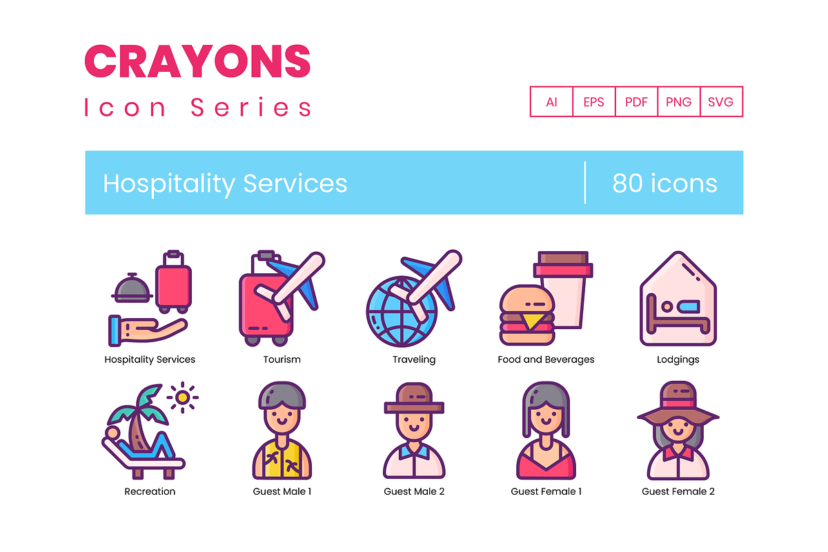 80 Hospitality Services  Icons, an Icon by Flat Icons (Photo 1 of 9)