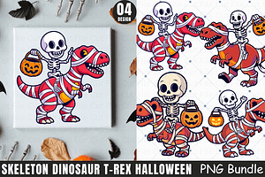 Skeleton Dinosaur T-Rex Halloween PN, a Graphic by Cut File