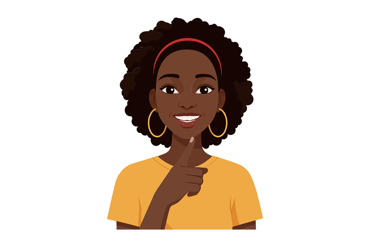 Young woman with curly hair smiling, an Illustration by designvectx