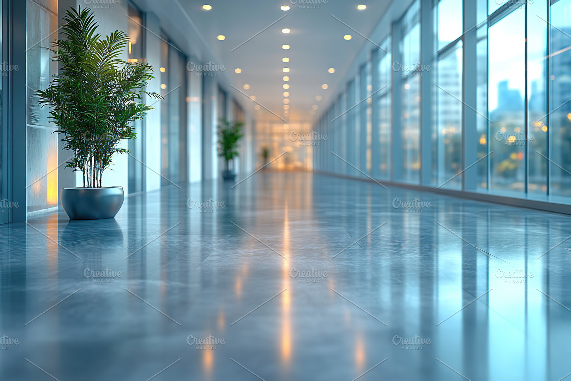 Sleek, modern business corridor with natural light, an Architecture Photo by AlyaAnd