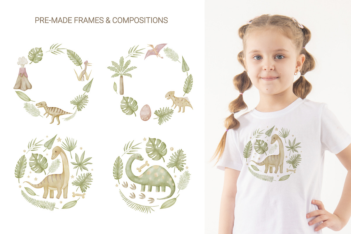 Dinosaur Watercolor Clipart, Pattern, an Object Graphic by NinaFedorova (Photo 4 of 10)