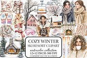 Watercolor Ski Resort Clipart, Cozy, an Illustration by Libby Wishes (Thumbnail 1 of 8)