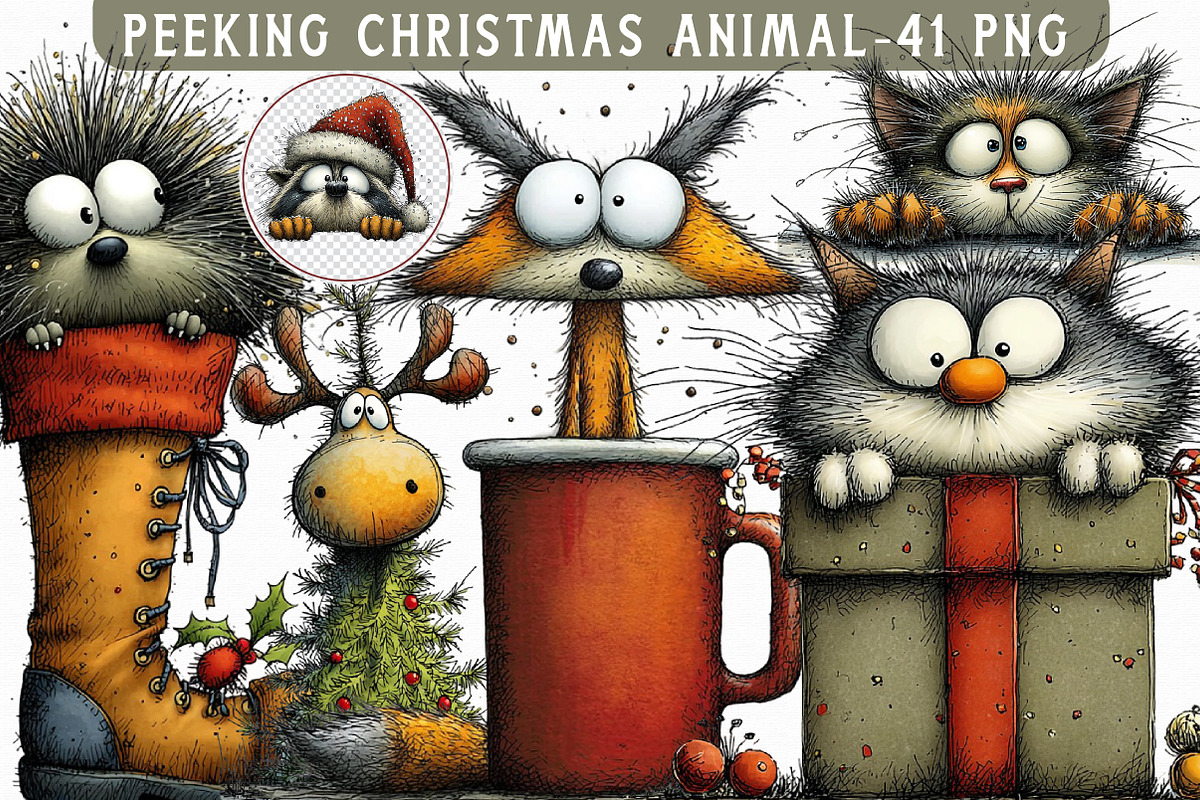 Peeking Christmas Animal Clipart, an Illustration by Libby Wishes (Photo 1 of 7)