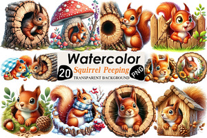 Squirrel Peeping Hole Clipart, an Illustration by Black Bird Studio