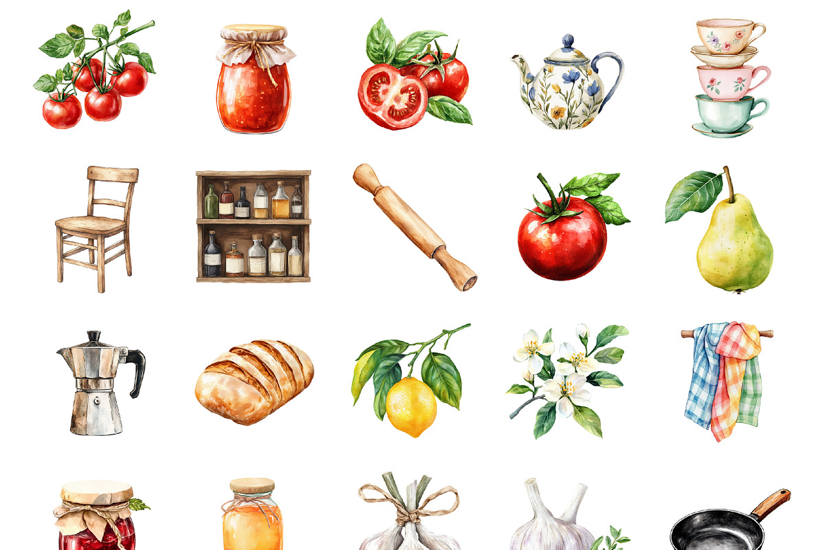 Watercolor Italian Kitchen Clipart, an Illustration by Design Market (Photo 3 of 3)