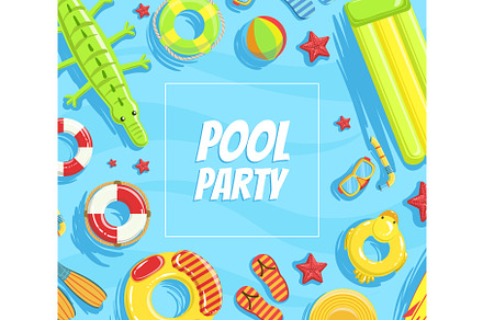 Pool Party Banner Template, Summer, an Illustration by TopVectors
