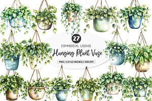 Watercolor Hanging Plant Vase PNG, an Illustration by SinaCreation