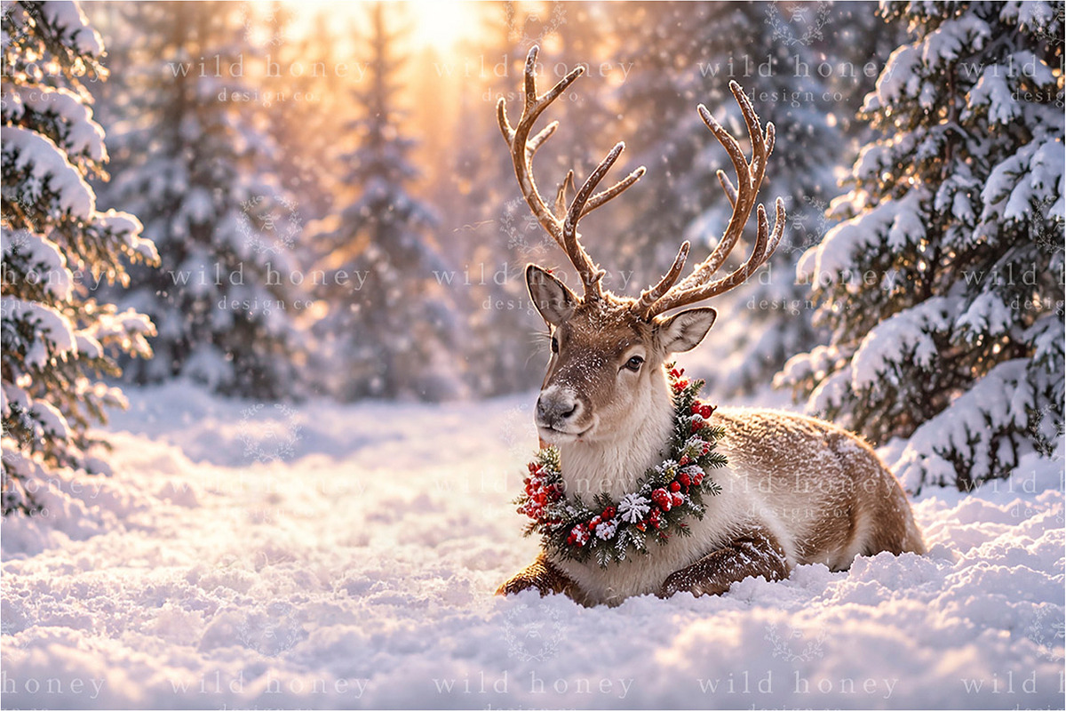 Christmas Reindeer Digital Backdrop, a Layer Style Add-On by Wild Honey Design Co. (Photo 2 of 2)