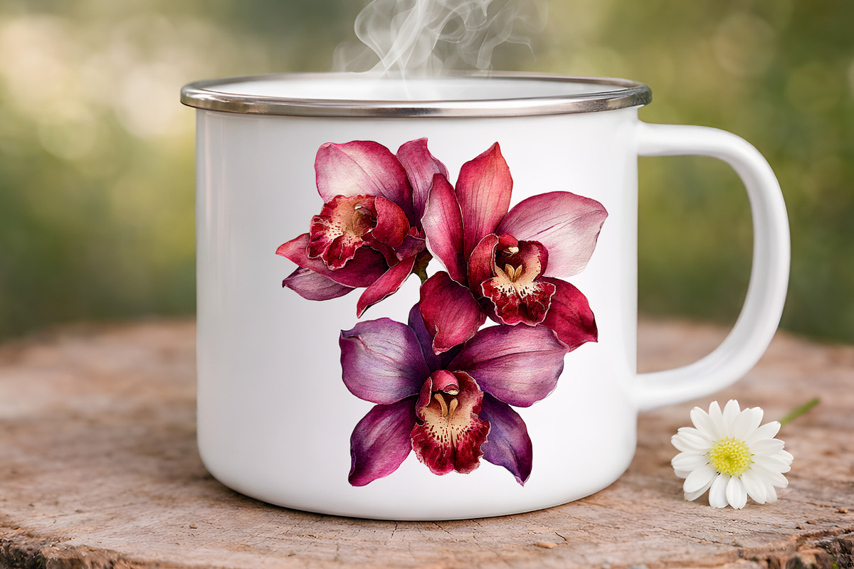 Watercolor Burgundy Orchids Clipart, an Illustration by Digital Artistic99 (Photo 9 of 9)