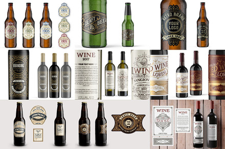 Set of 12 Wine & Beers Labels, a Card Template by OneVectorStock