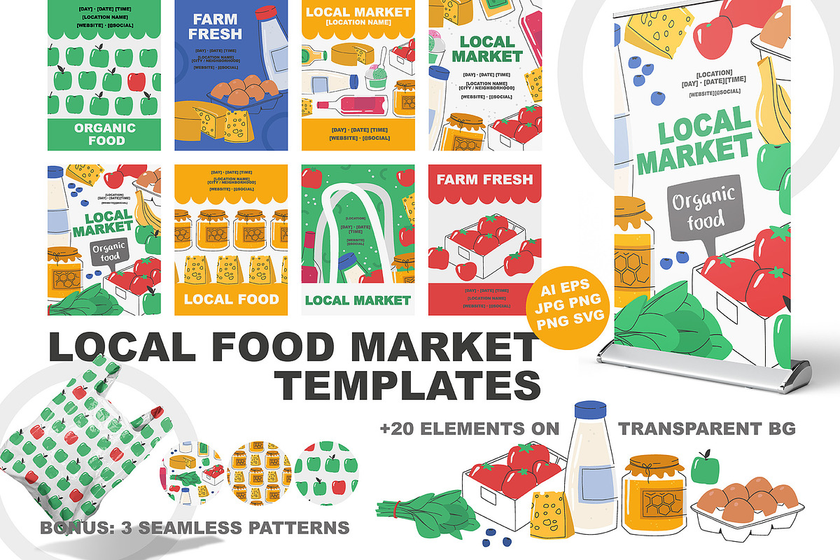 Local Market Poster Templates, a Food Illustration by Popova (Photo 1 of 6)