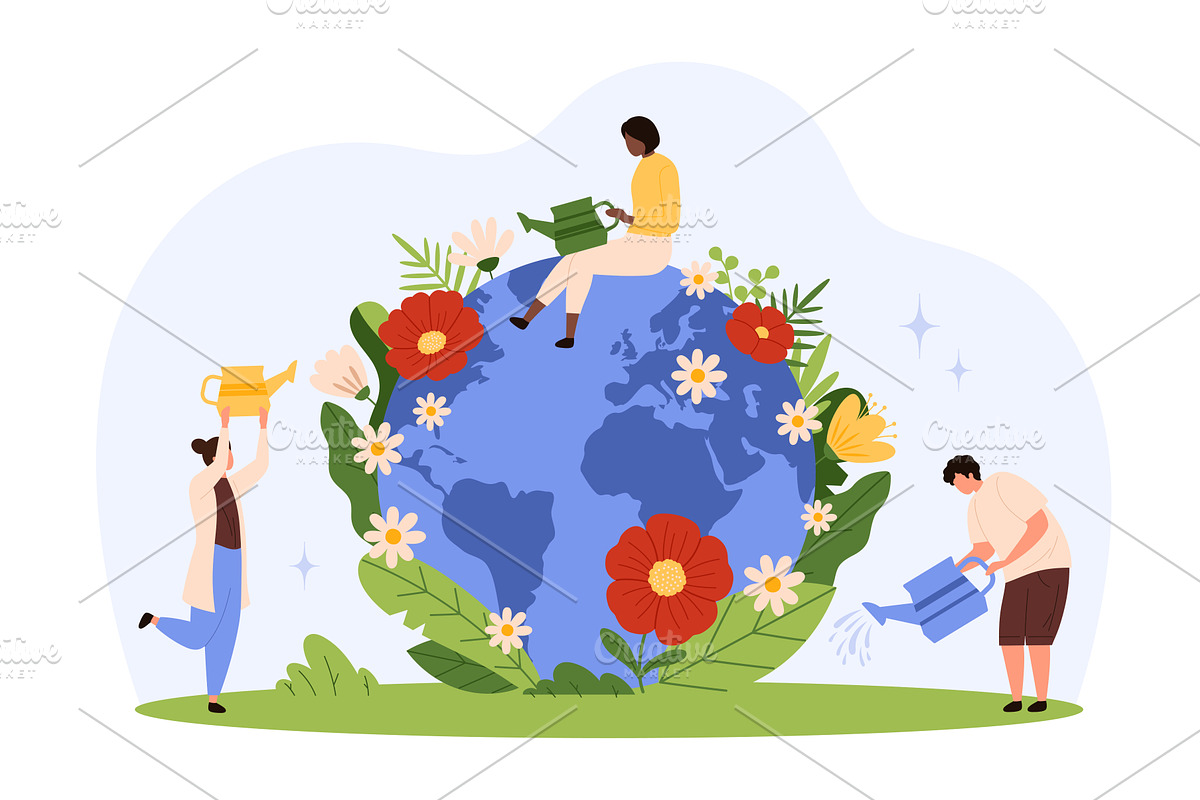 Nurturing Earth Flowers & Water, a Person Illustration by Flashvector