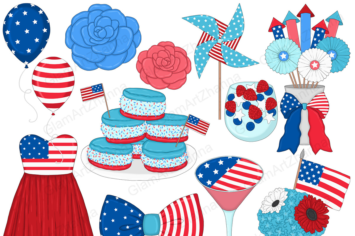 4th of July Bright Clipart, a Seasonal Illustration by GlamArtZhanna (Photo 3 of 4)