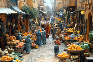Vibrant market bustling with activit, a Photo by Tanuart