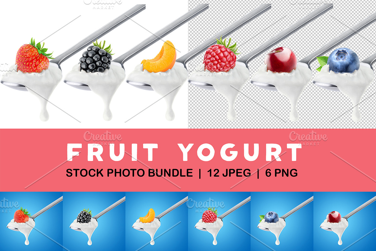 Fruit yogurt on spoons, an Object Graphic by Fruits+Veggies (Photo 1 of 14)