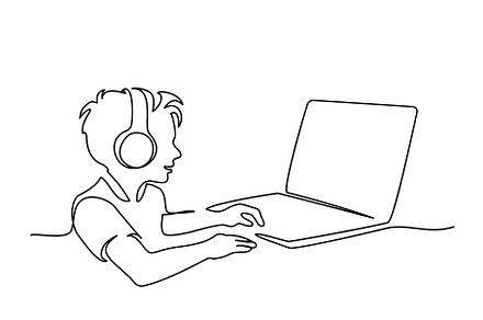 Child boy study at home using, a Person Illustration by Valenty