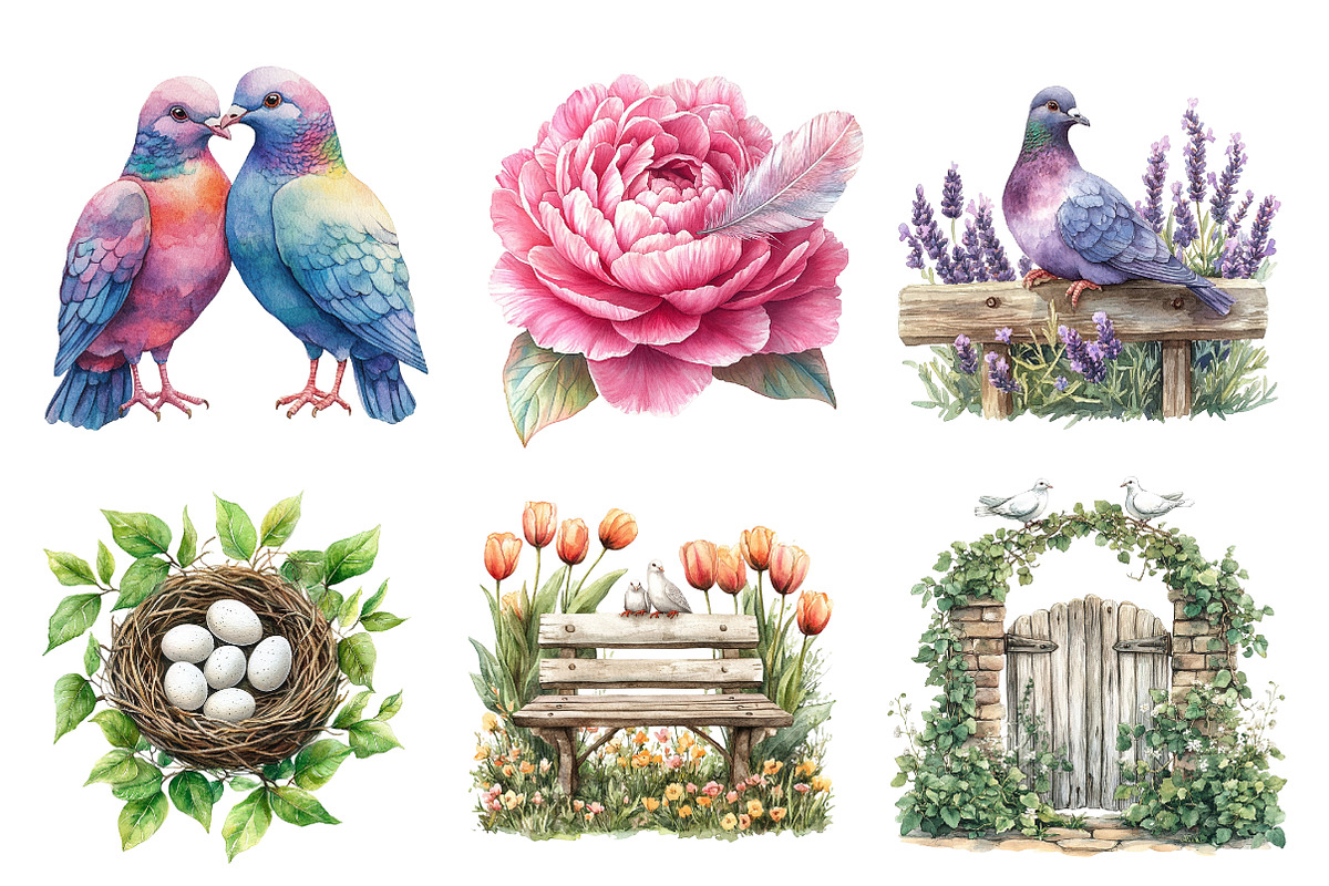 Spring Doves Garden Clipart, an Illustration by CreationArt (Photo 5 of 5)