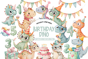 Cute Birthday Dino Clipart Set, an Illustration by TatiMockup (Thumbnail 1 of 6)