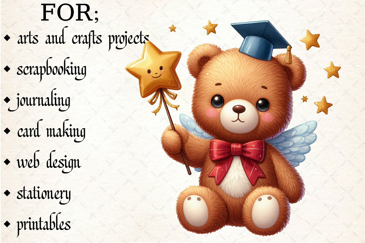 Watercolor Graduation Teddy Bear Cli, an Illustration by Libby Wishes (Photo 6 of 6)