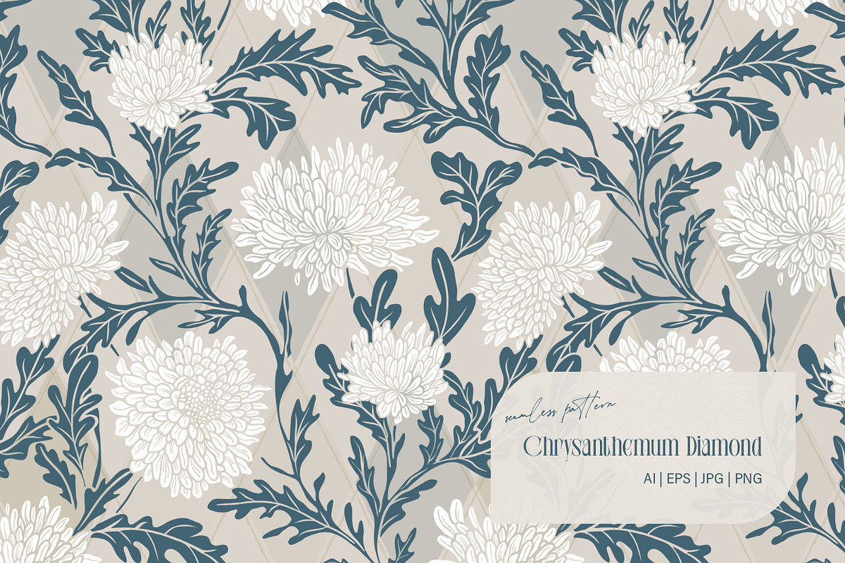 Chrysanthemum Seamless Pattern, a Pattern Graphic by Svetlana Lerie (Photo 1 of 6)
