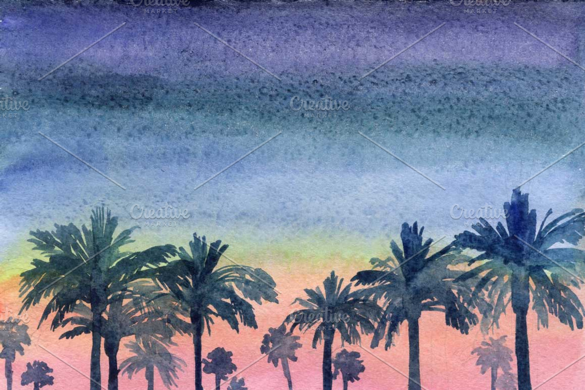 Palms watercolor background, a Texture Graphic by Inna Vinchenko Designs (Photo 2 of 2)
