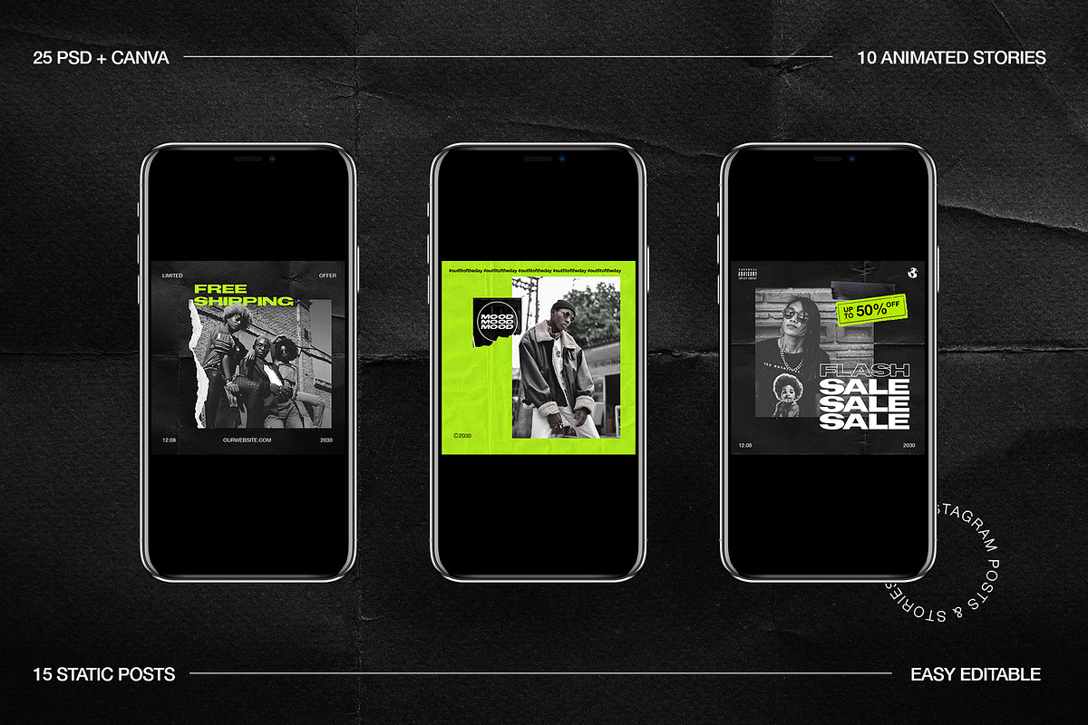 Neon Instagram PSD + Canva, a Social Media Template by Marie T (Photo 6 of 15)