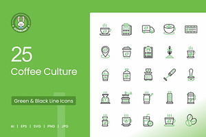 25 Coffee Culture Green & Black Icon, an Icon by IconBunny